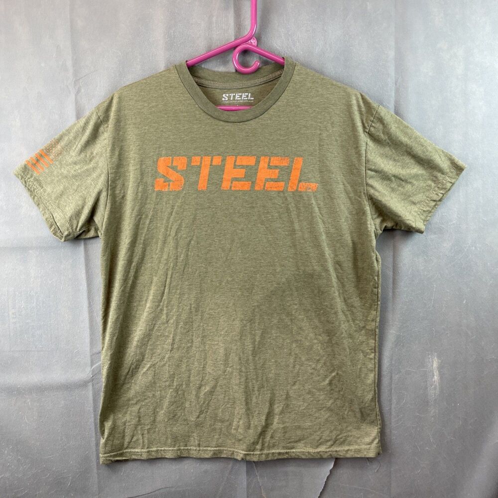 Steel Supplements Tshirt L Green Orange Gym Workout